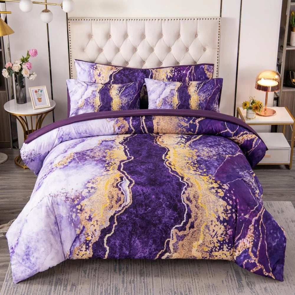 Purple Watercolor Marble Full Comforter Set T911274