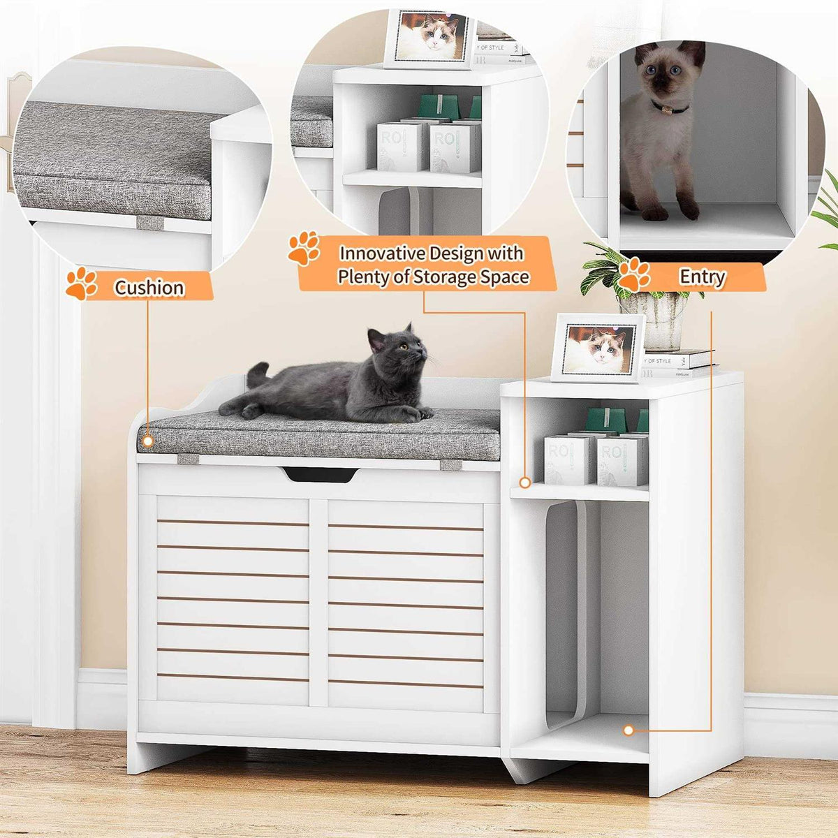 Litter Box Enclosure with Top Opening with Cushion Cat Litter Box Furniture W675897