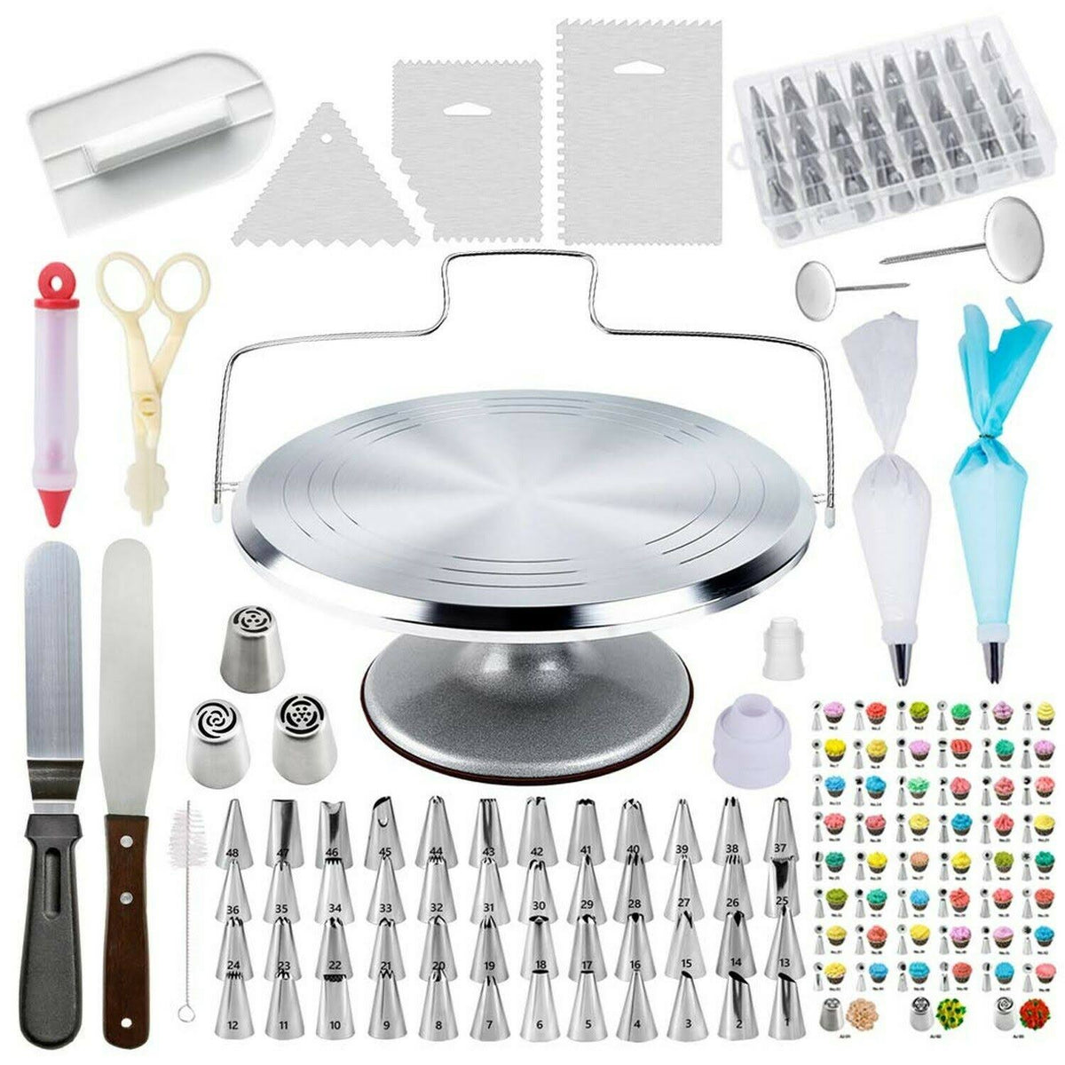 78 Piece Cake Decorating Supplies Kit with Aluminium Rotating Turntable Stand D364