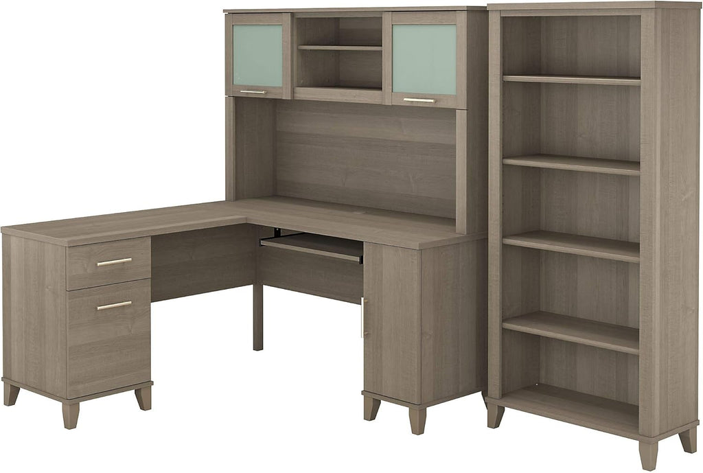 L Shaped Desk with Hutch and 5 Shelf Bookcase X96185