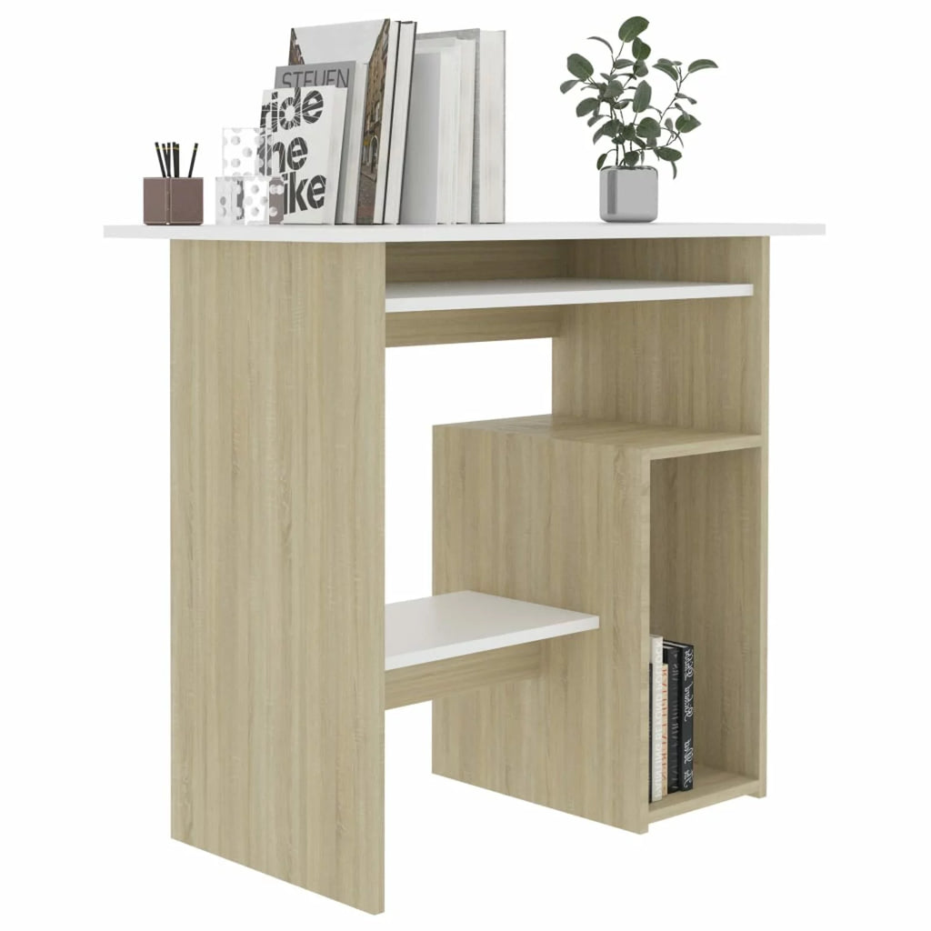 White Computer Desk with Keyboard Tray and Storage Shelves L694185