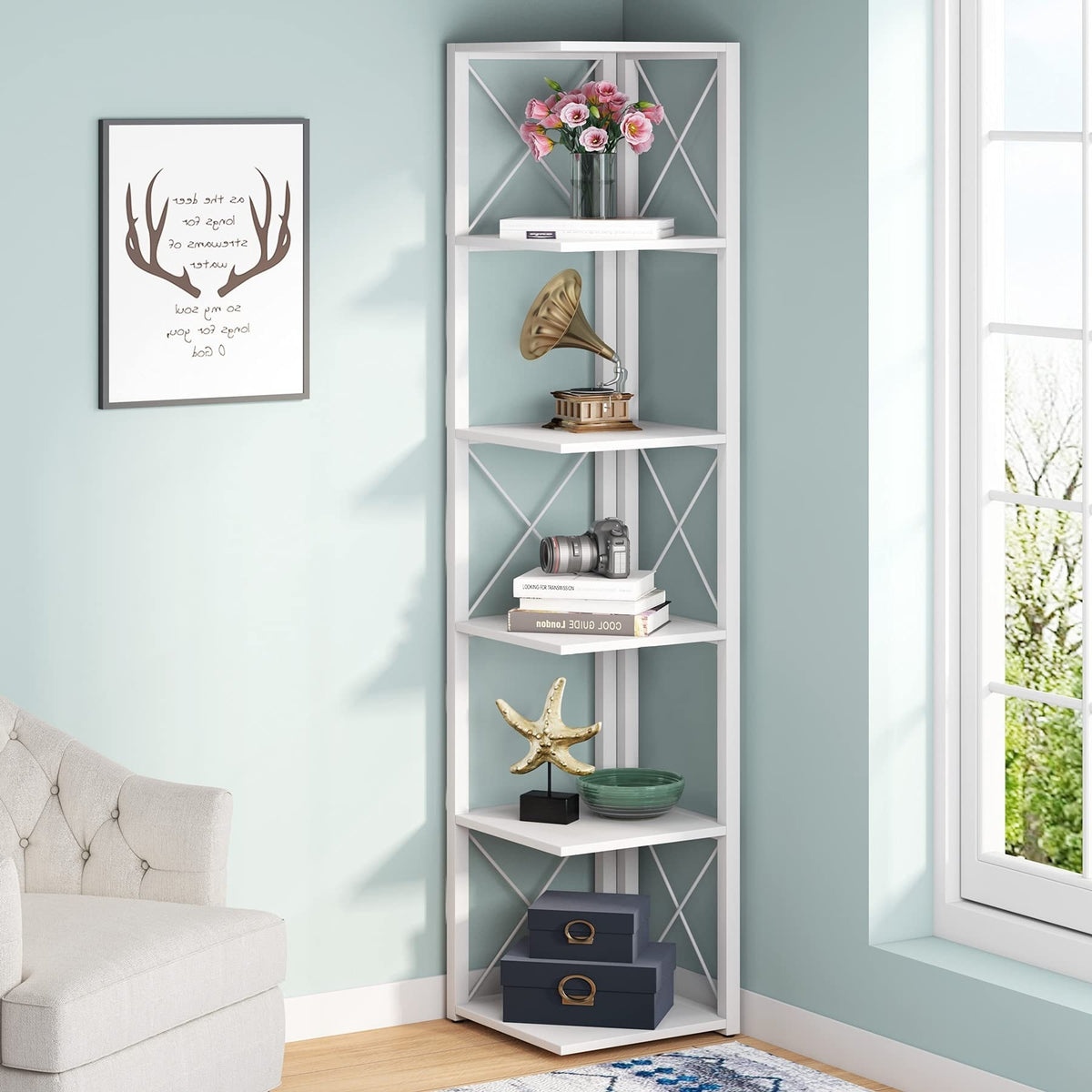 70.8 Inch Tall Brown 6-Tier Corner Bookcase Y1290