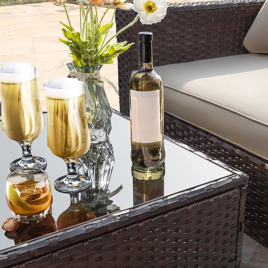 5 Pieces Wicker Rattan Outdoor Sofa Set with Ottoman Z409529