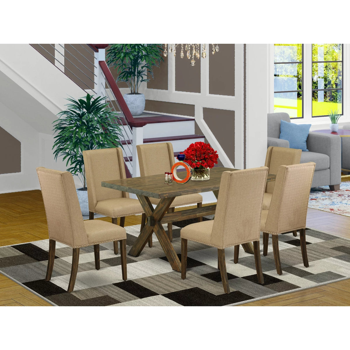 7 Piece Small Dining Table Set with 6 Chairs Z715