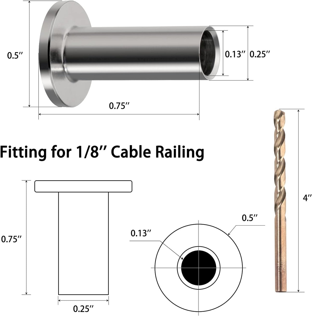 80 Pack T316 Stainless Steel Protector Sleeves for 1/8 Inch Wire Rope Cable Railing N87232