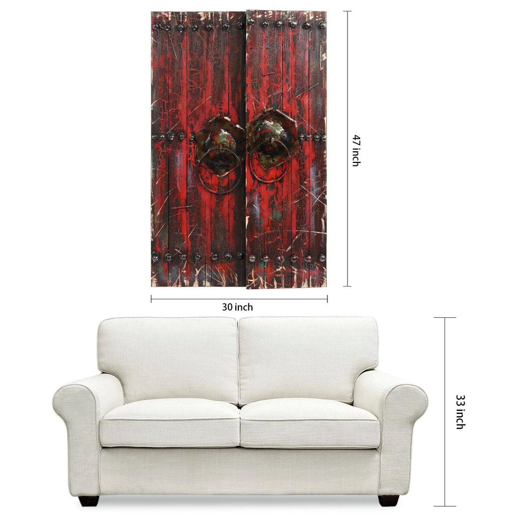 Antique Wooden Doors Mixed Media Hand Painted Iron Wall Art P69771
