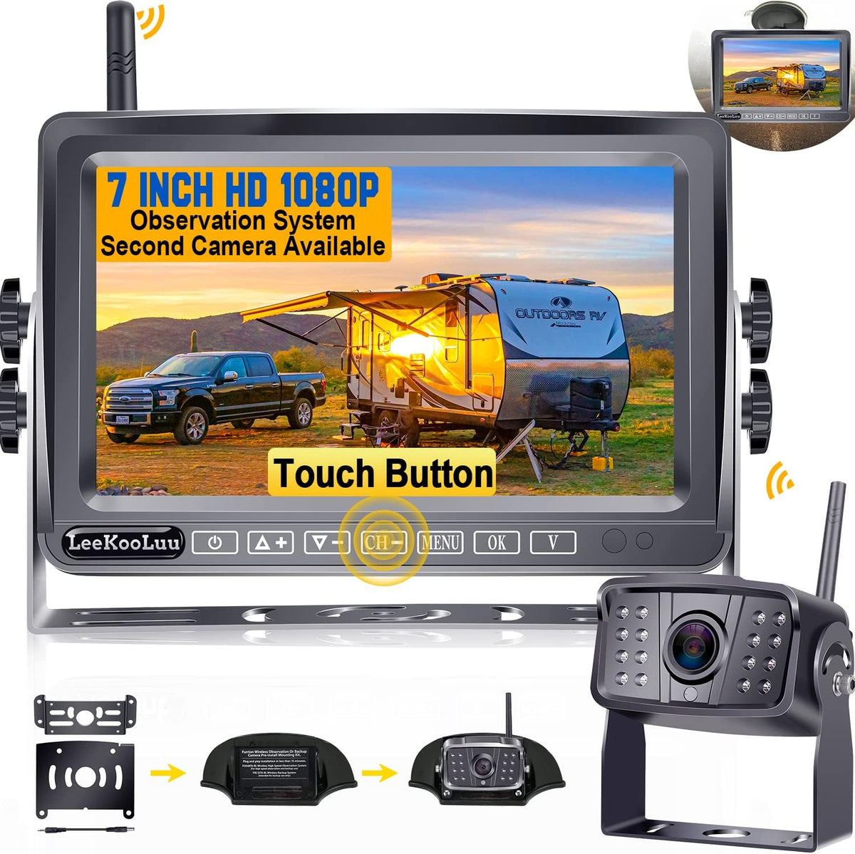 Wireless HD 1080P Backup Camera 7 Inch Monitor Rear View System K31134