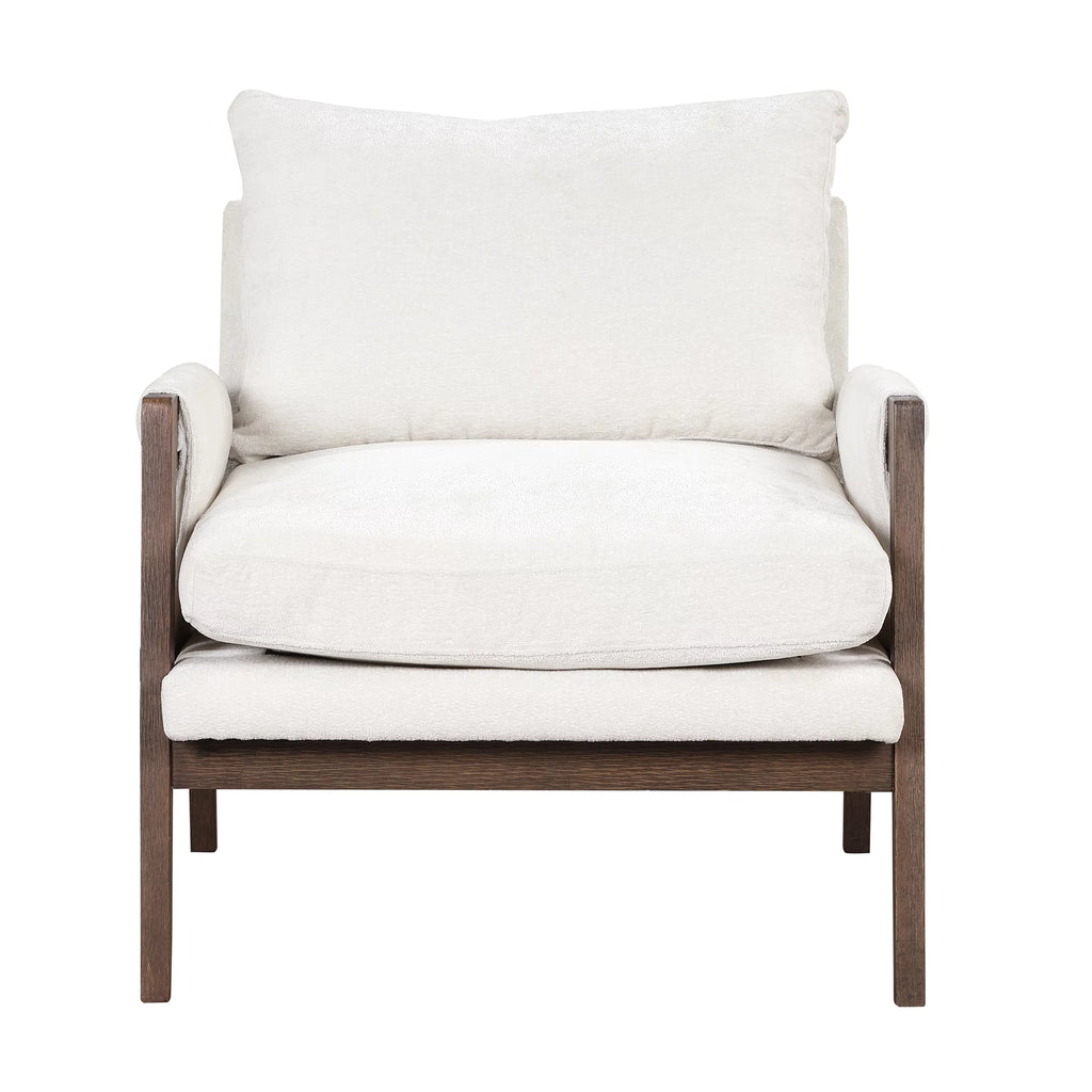 White Velvet Accent Chair with Solid Wood A72606
