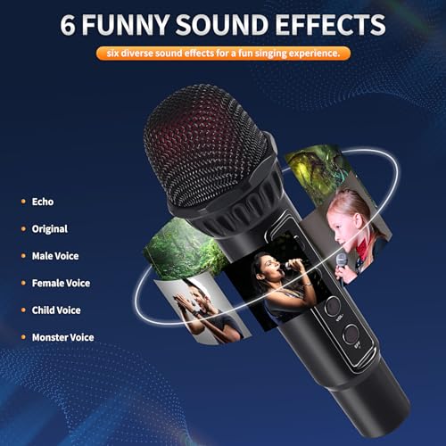 Black Portable Bluetooth Karaoke Machine with 6 Sound Effects and 4 Party Lights J7952