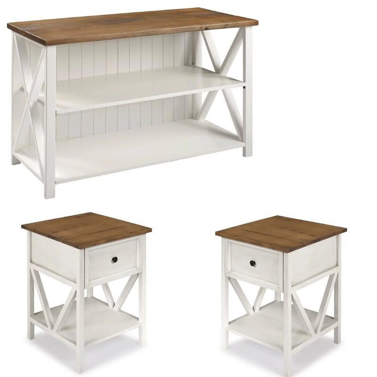 3 Piece Living Room Set with Storage Console and 2 End Tables U8179