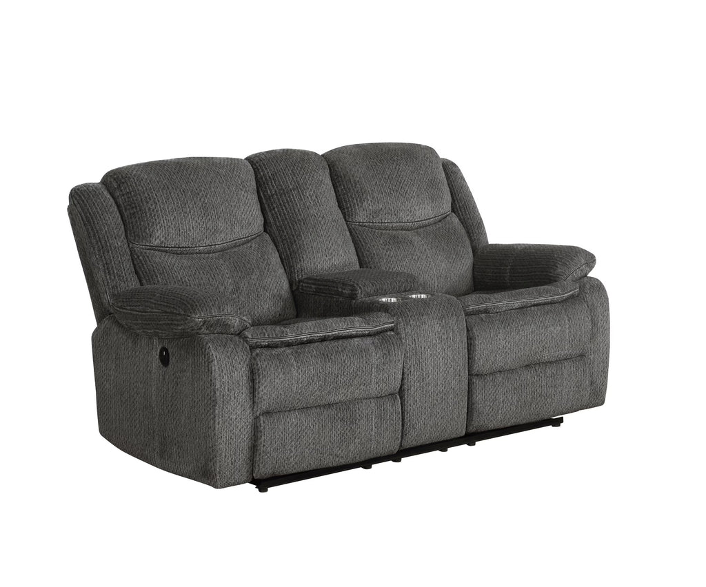 Charcoal Upholstered Power Loveseat with Console A999565