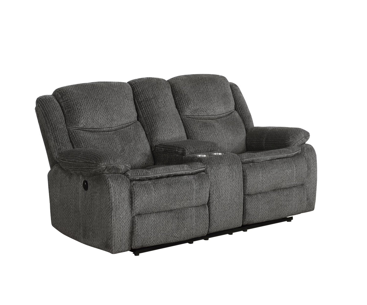 Charcoal Upholstered Power Loveseat with Console A999565