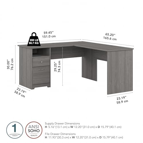 Modern Gray L Shaped Computer Desk with Drawers R160