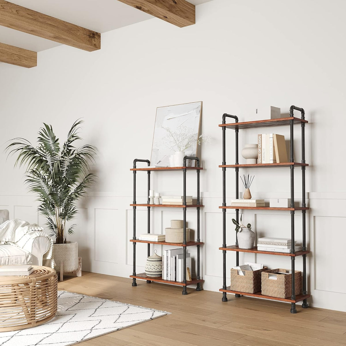5-Tier Pine and Metal Etagere Bookcase I3184
