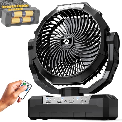 Portable Camping Fan with 4 Speeds, Light, Timer, Remote - Black F885436
