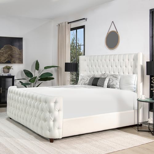 King Tufted Panel Bed Headboard and Footboard Set, Opal Grey Velvet F3999