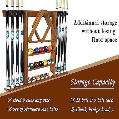 Wall Mount Pool Cue Stick Holder Hold 8 Cues Solid Wood Mahogany X434