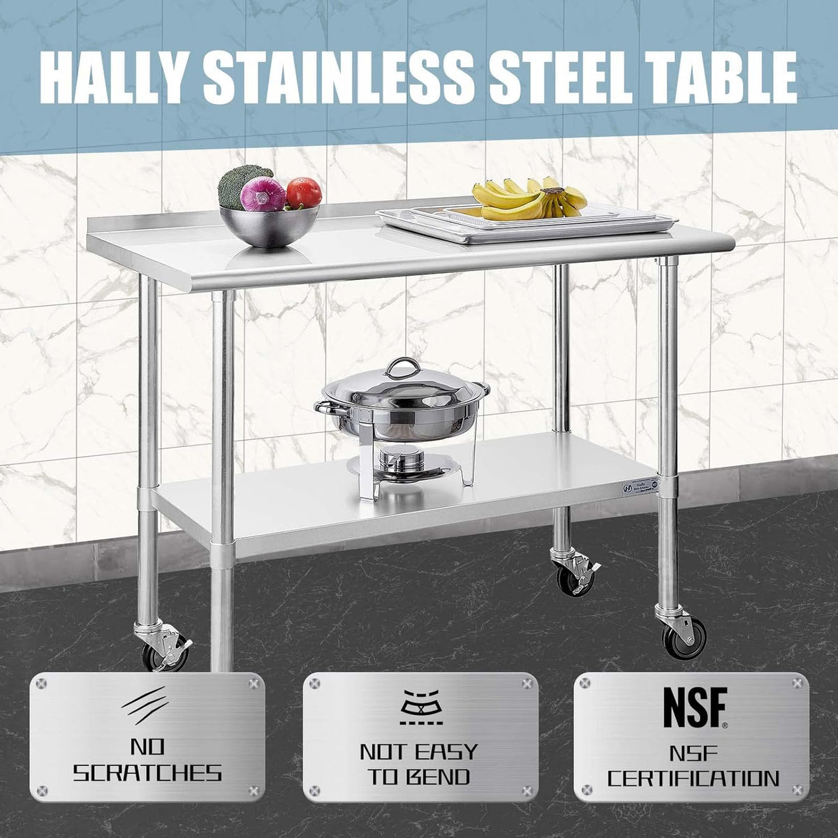 Stainless Steel Table 24 x 48 Inches with Caster Wheels T934114