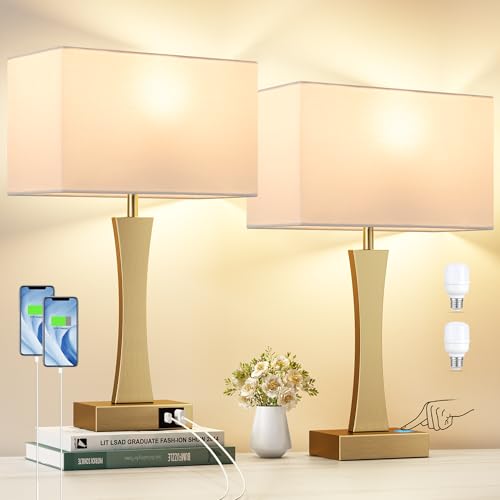 3 Way Dimmable Touch Table Lamp Set of 2 with USB Ports B920905