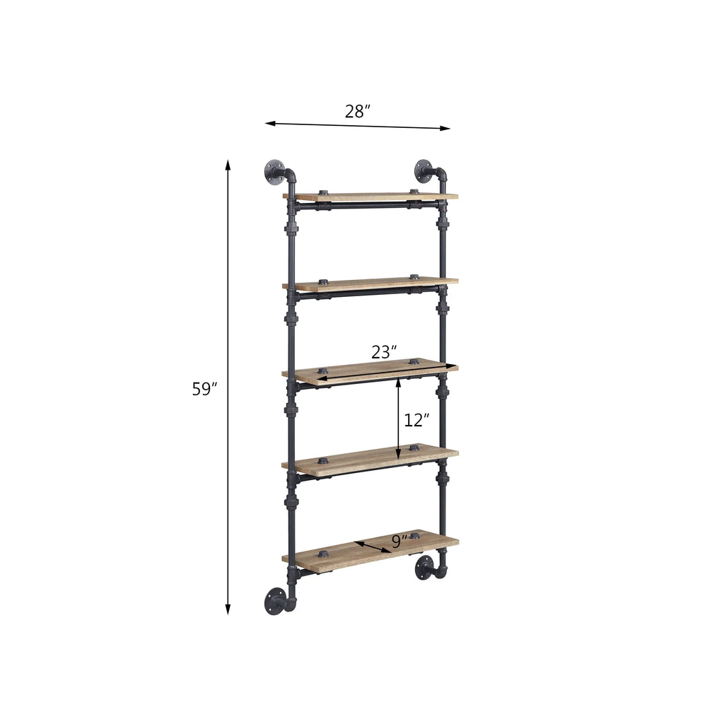 Oak and Sandy Black 5 Shelf Wall Rack Z52498