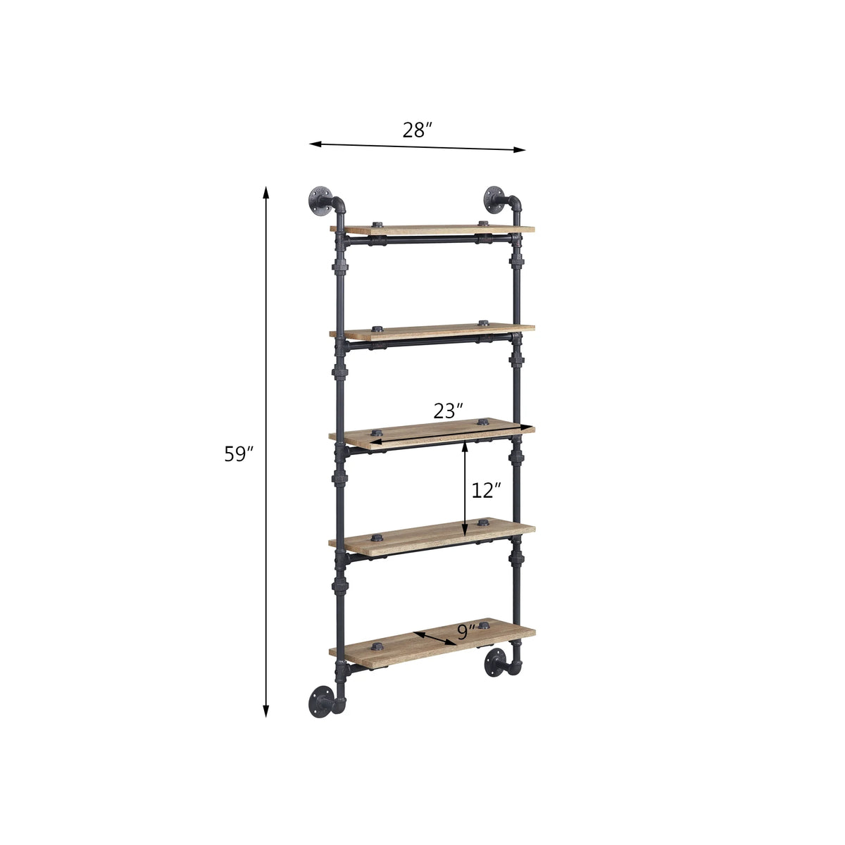 Oak and Sandy Black 5 Shelf Wall Rack Z52498