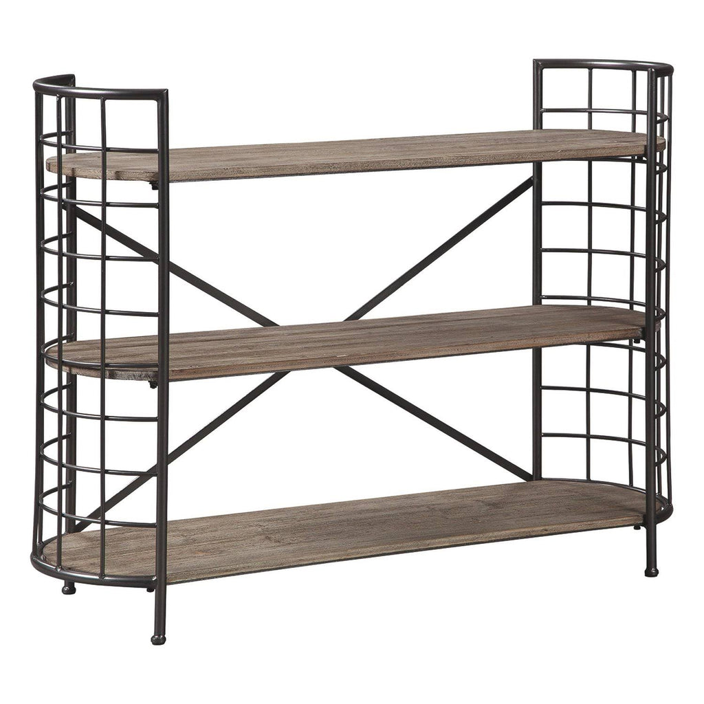 Brown and Black Wood and Metal Bookcase with 3 Open Shelves G665275