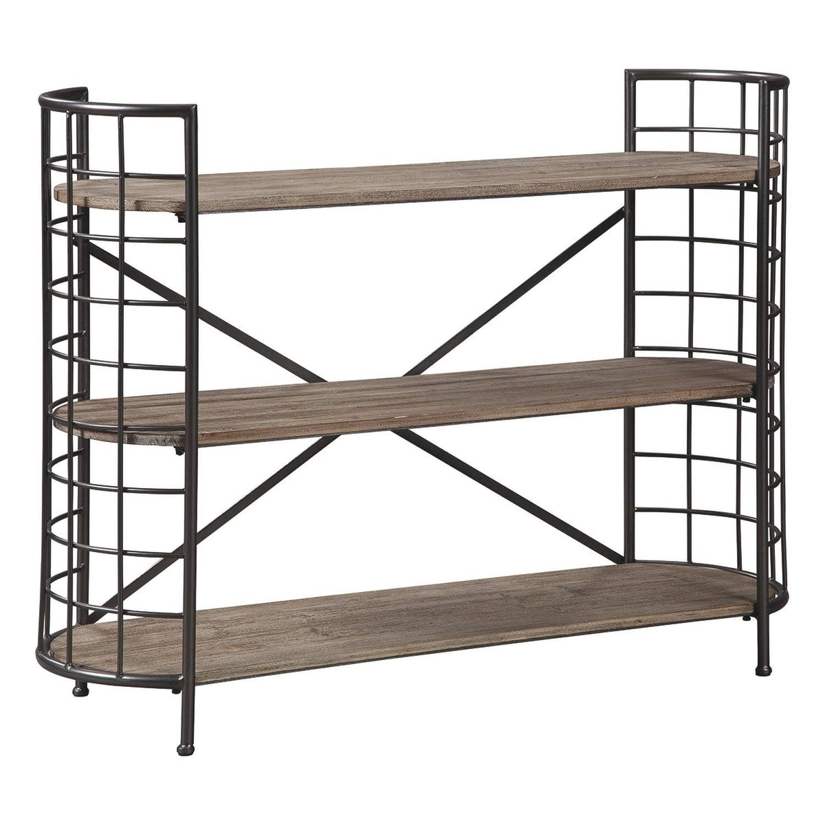 Brown and Black Wood and Metal Bookcase with 3 Open Shelves G665275