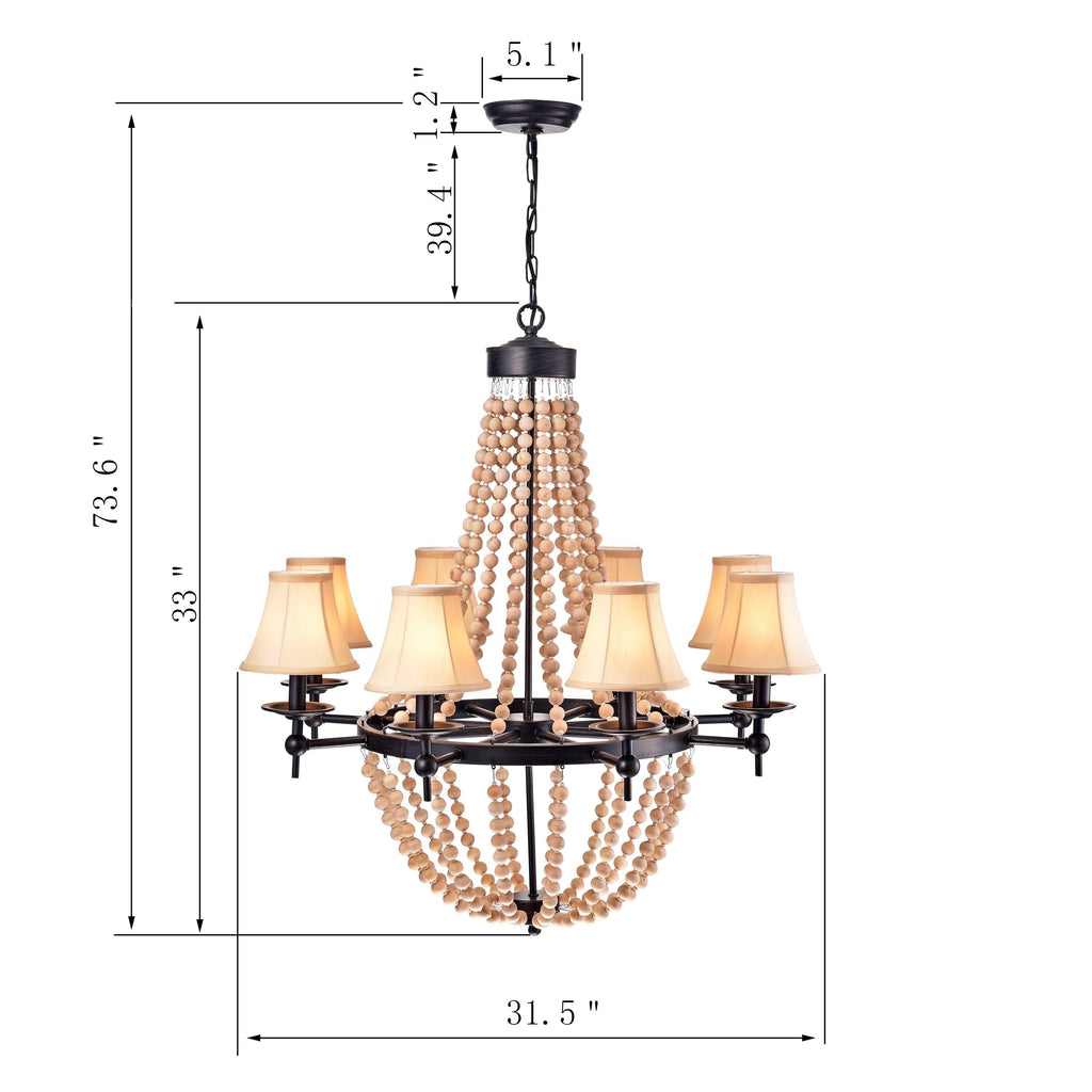 8-Light Candle Style Chandelier with Wood Accents U891416