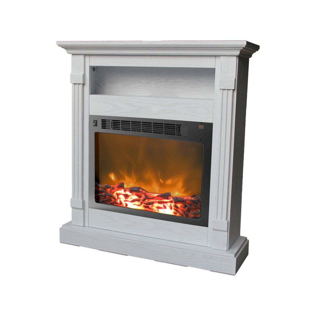 White Fireplace Mantel with Electronic Fireplace Insert O846557