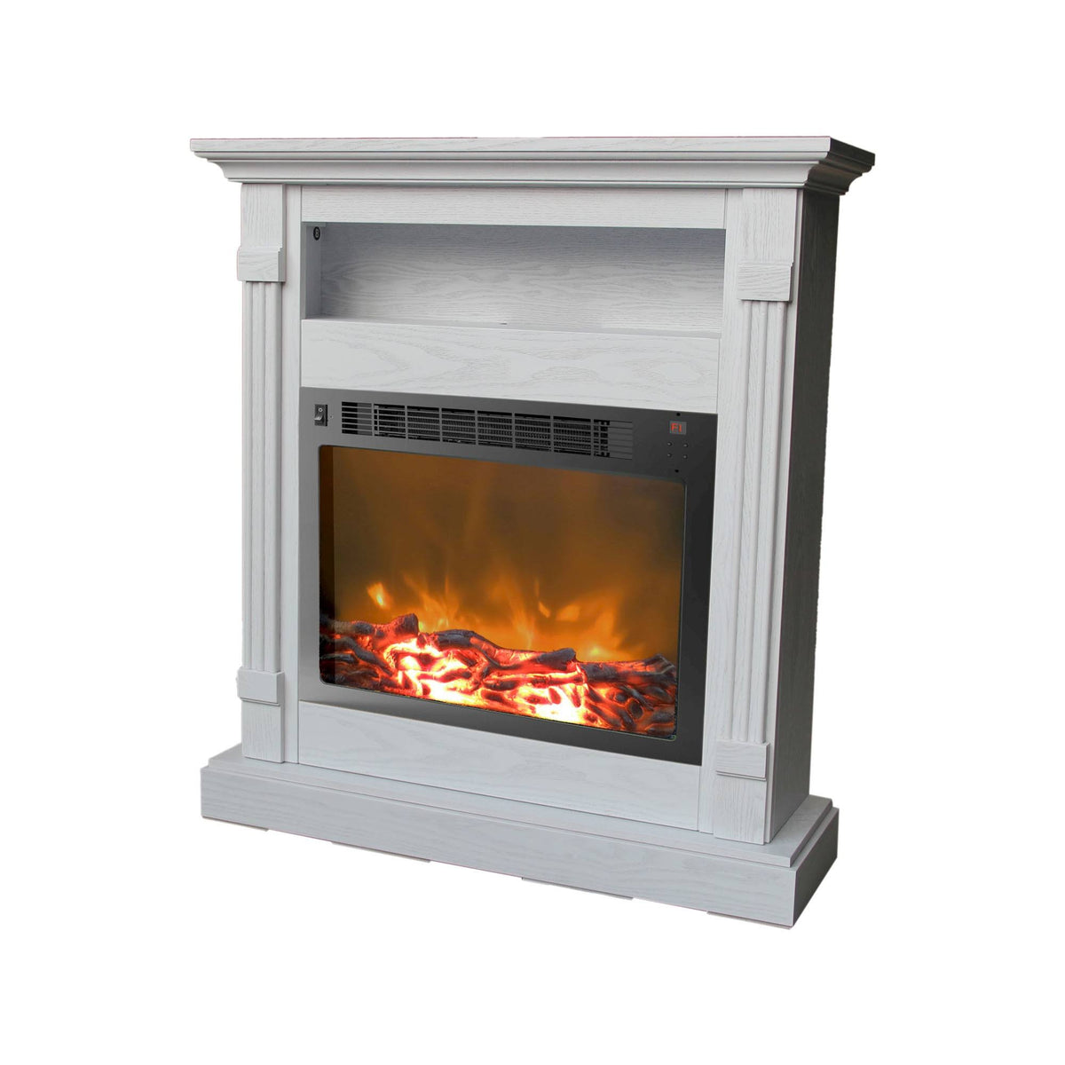 White Fireplace Mantel with Electronic Fireplace Insert O846557