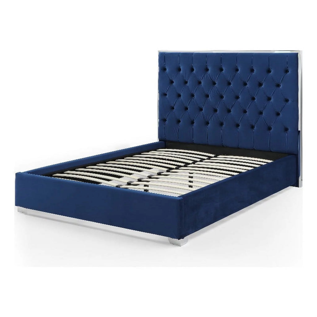 Blue Velvet King Bed with Metal Frame T722930