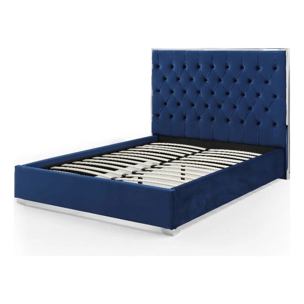 Blue Velvet King Bed with Metal Frame T722930