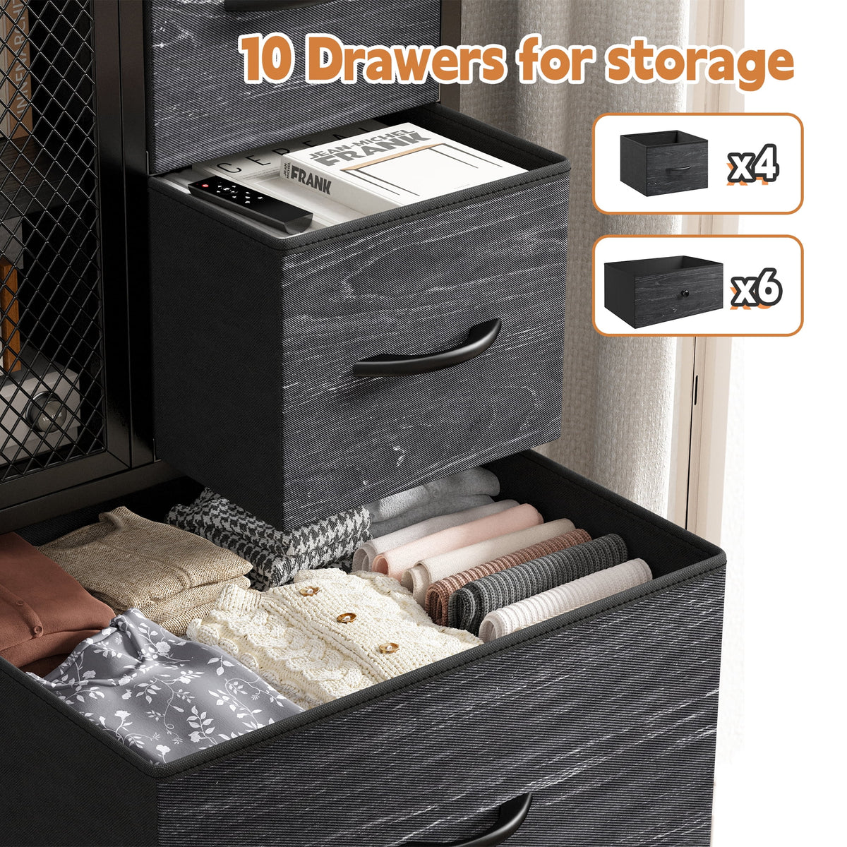 Tall Fabric Dresser with 10 Drawers P197