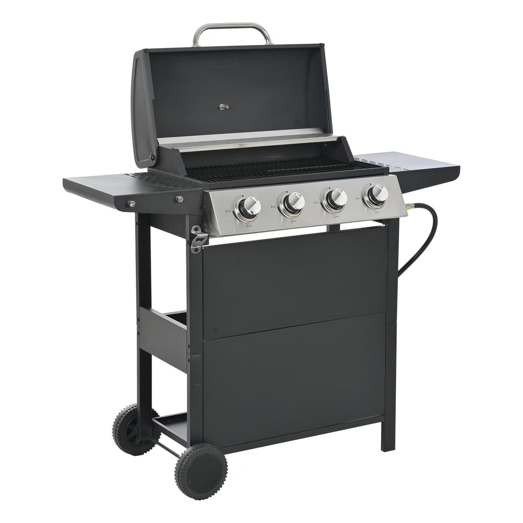 4 Burner Stainless Steel Propane Gas Grill with Side Burner and Thermometer V3323
