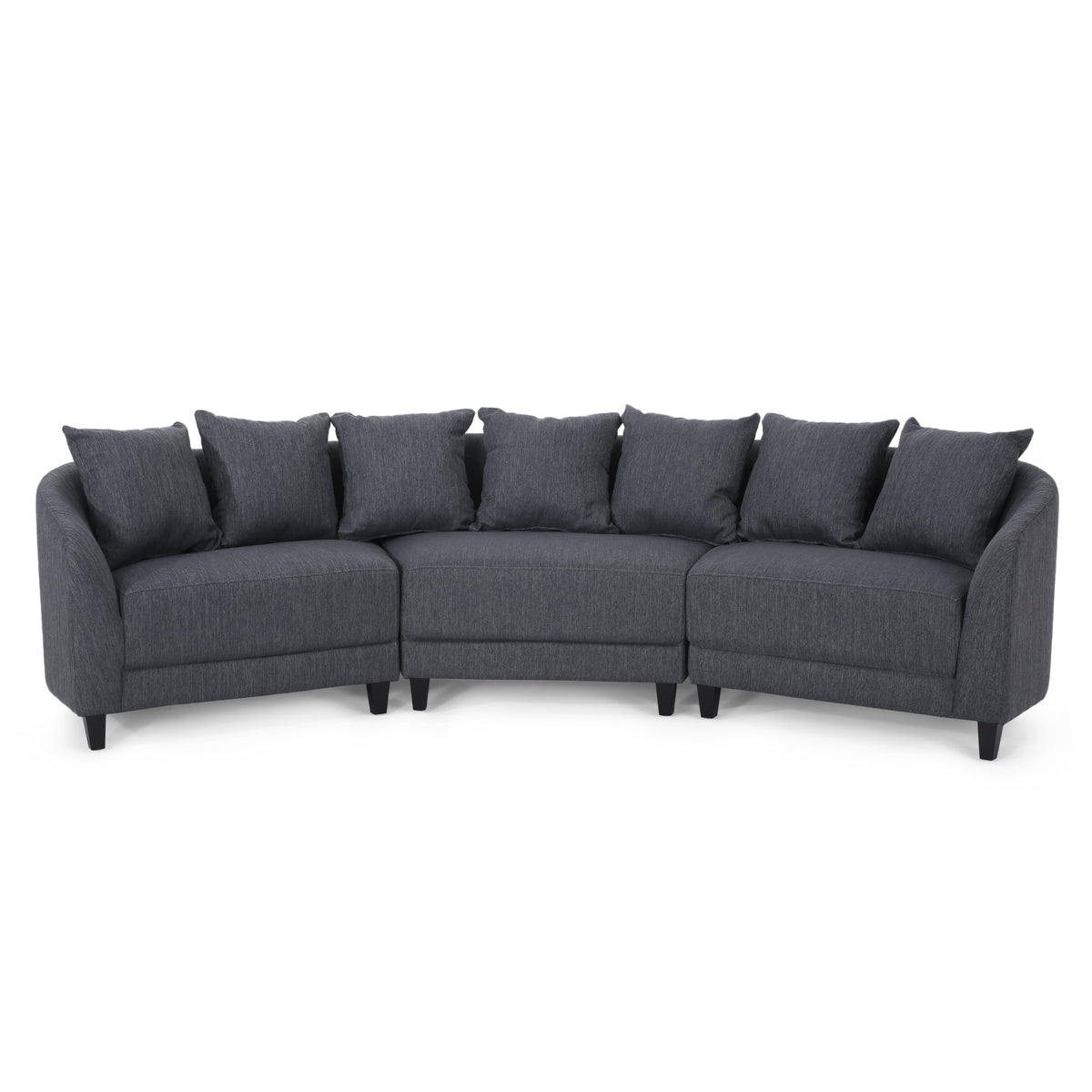 Charcoal and Dark Brown Fabric 3 Seater Curved Sectional Sofa N83924