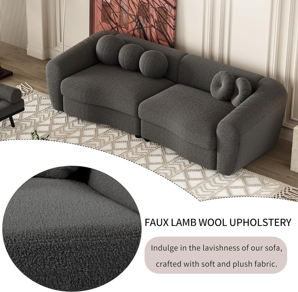 Grey Teddy Fabric 3 Seater Sofa with 5 Throw Pillows S275780