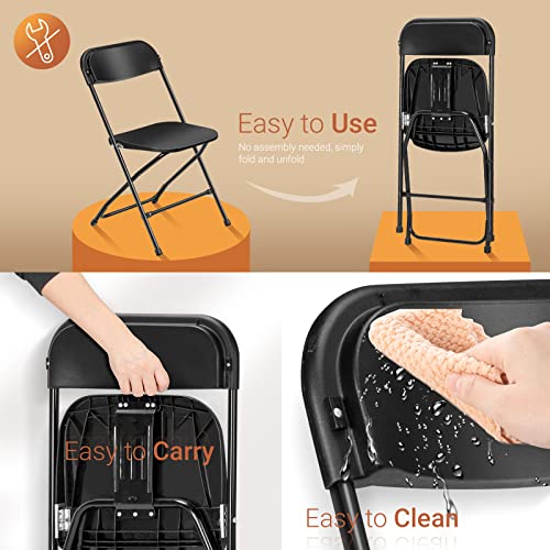 Black 4 Pack Stackable Plastic Folding Chairs with Metal Frame V140
