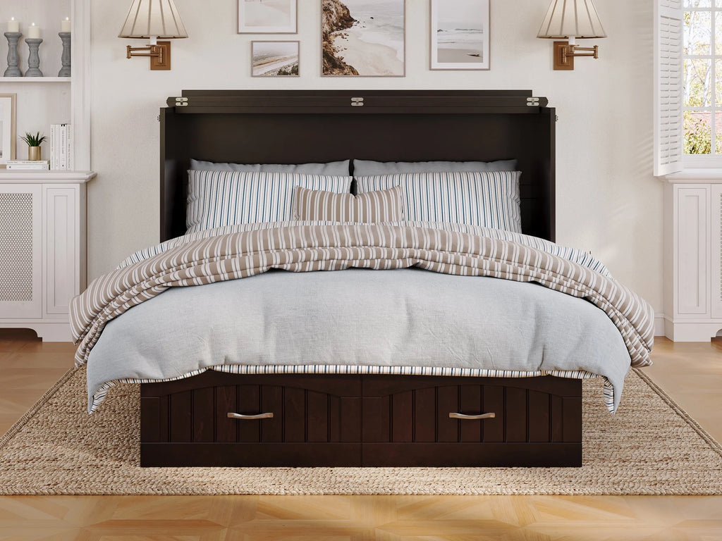 Queen Solid Wood Murphy Bed Chest with Mattress T4238