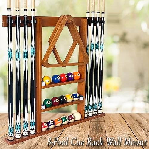 Wall Mount Pool Cue Stick Holder Hold 8 Cues Solid Wood Mahogany X434