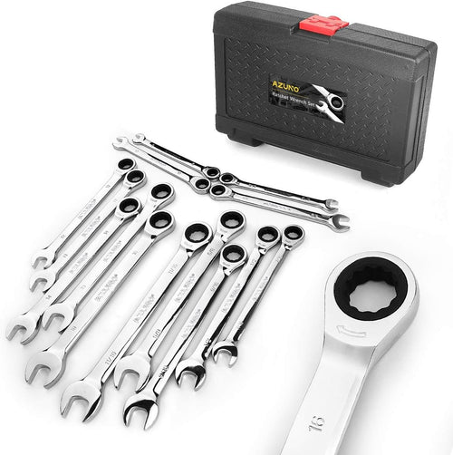 12-Piece Flex-head Ratcheting Wrench Set, Metric 8-19mm, Chrome Vanadium Steel Z64179