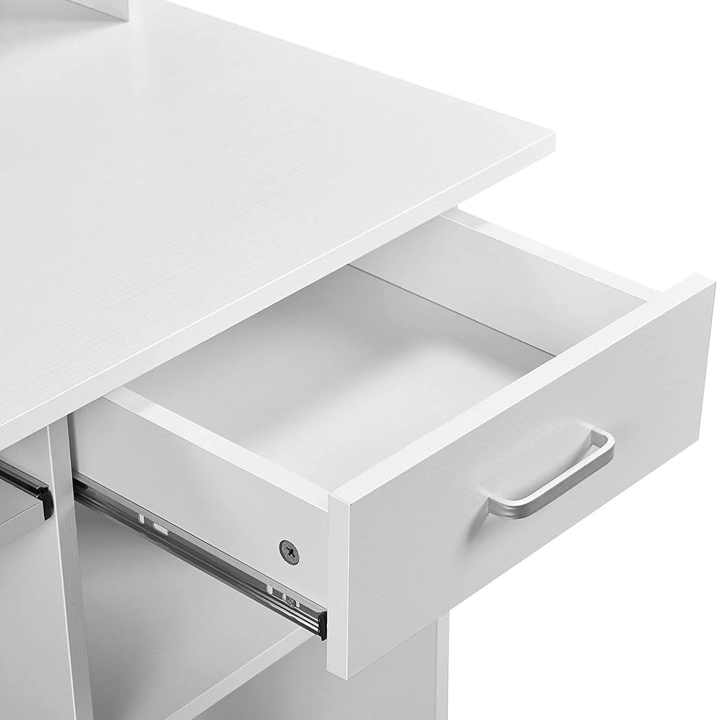 White Wood Computer Desk with Keyboard Tray and Drawers G400