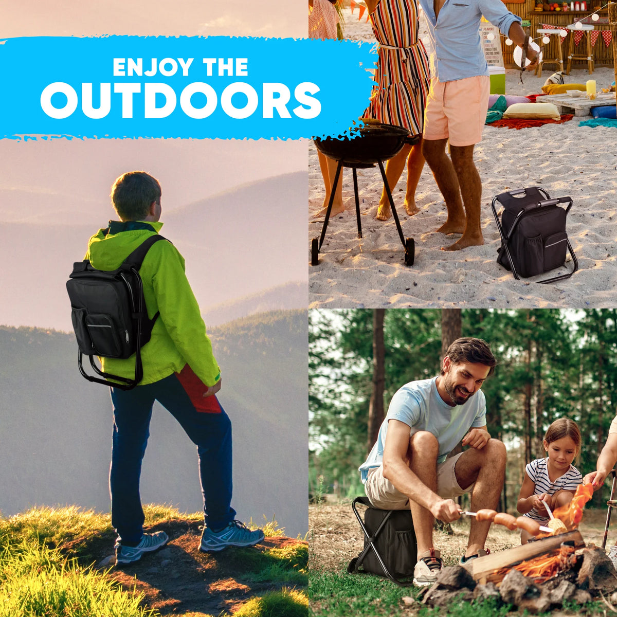 Folding Camping Stool in Black, 14x11x16 inch Z74425