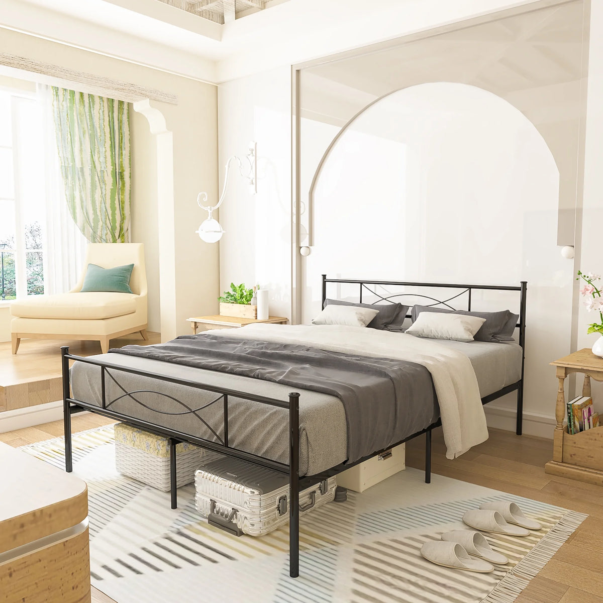 Full Size Metal Bed with Headboard J551545