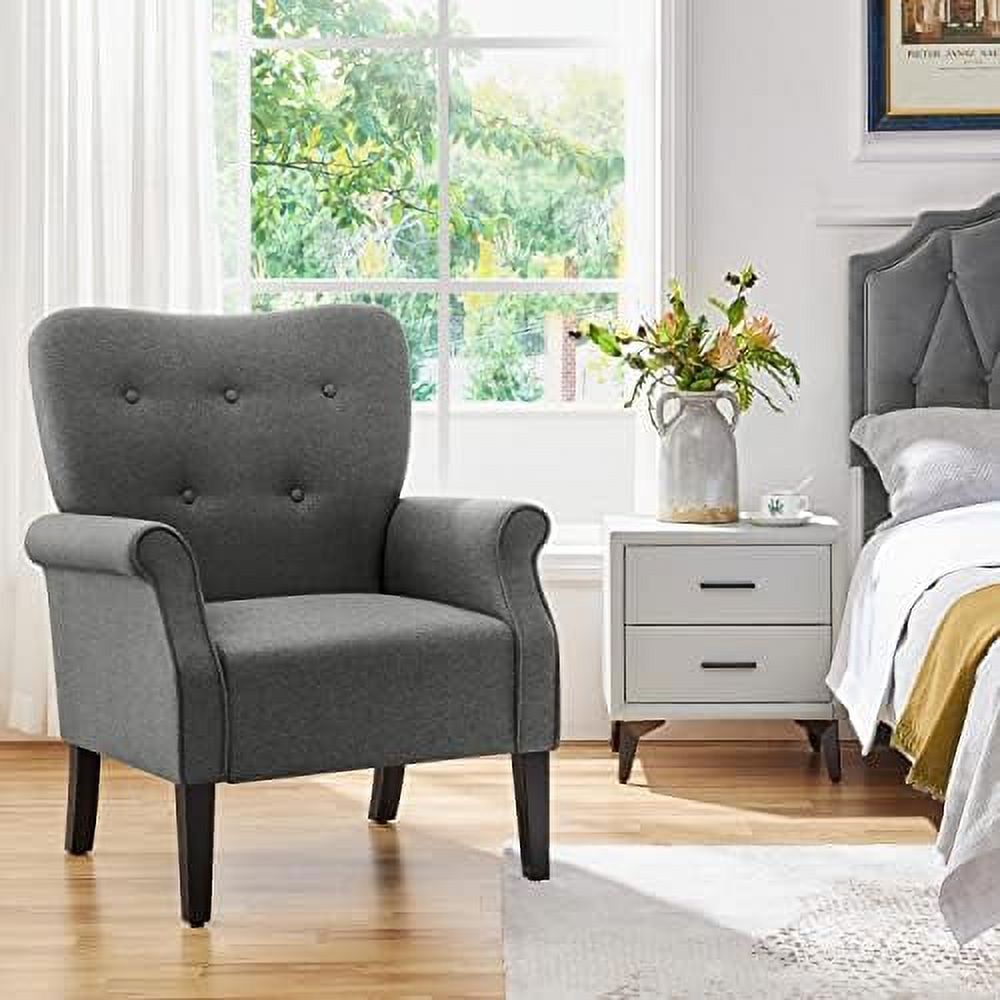 Modern PU Leather Accent Chair with Wood Legs and High Back W649420
