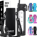 32 oz Glass Water Bottle with Time Marker and Carrier V473