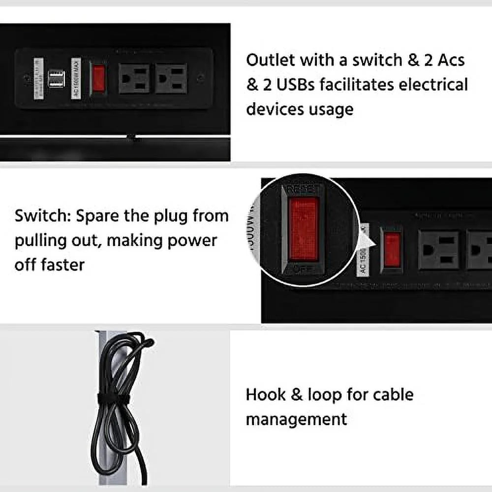 Black Mobile Laptop Desk On Wheels With Power Outlet And USB Ports K1691