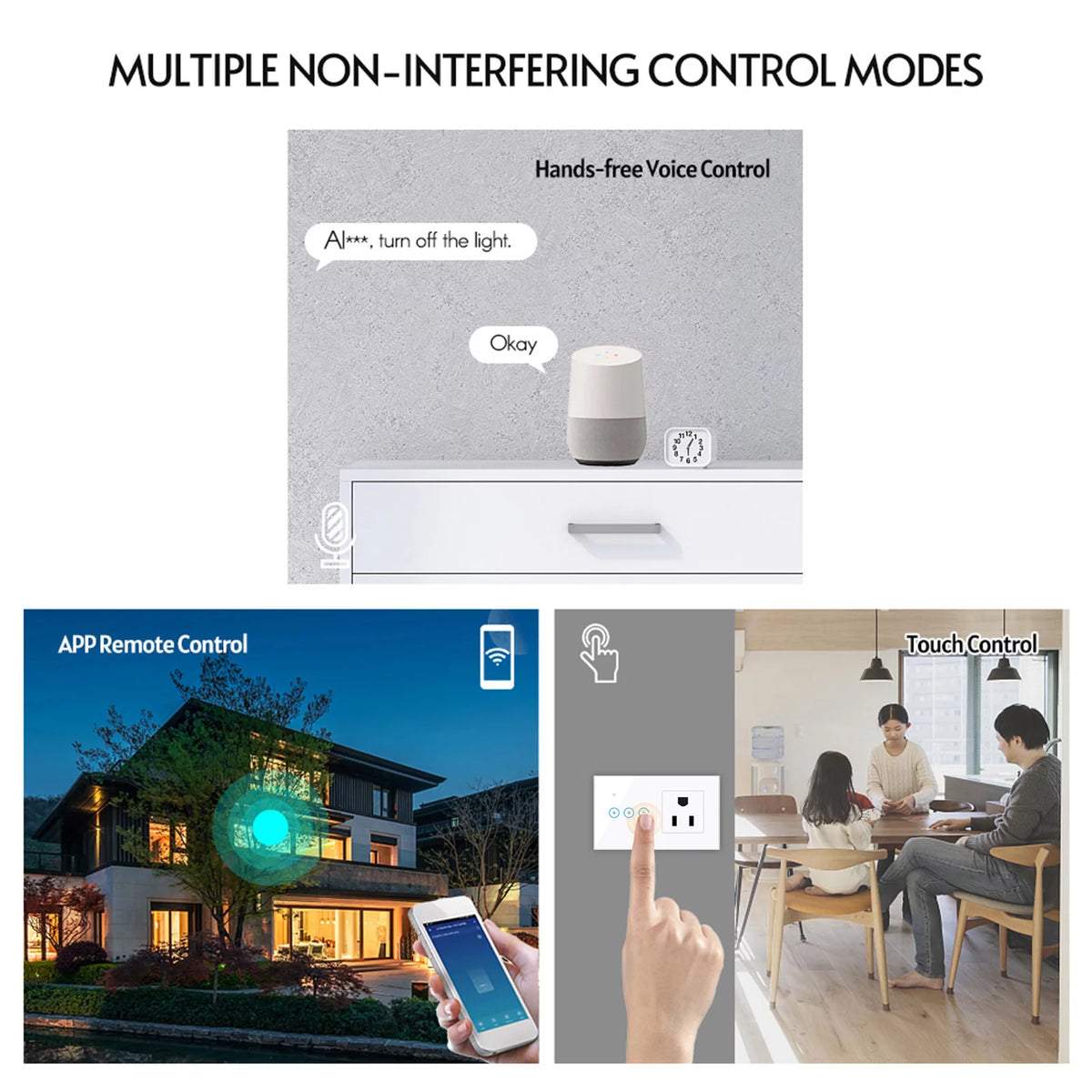Wi-Fi Smart Wall Outlet With 1 Gang Touch Light Switch F159