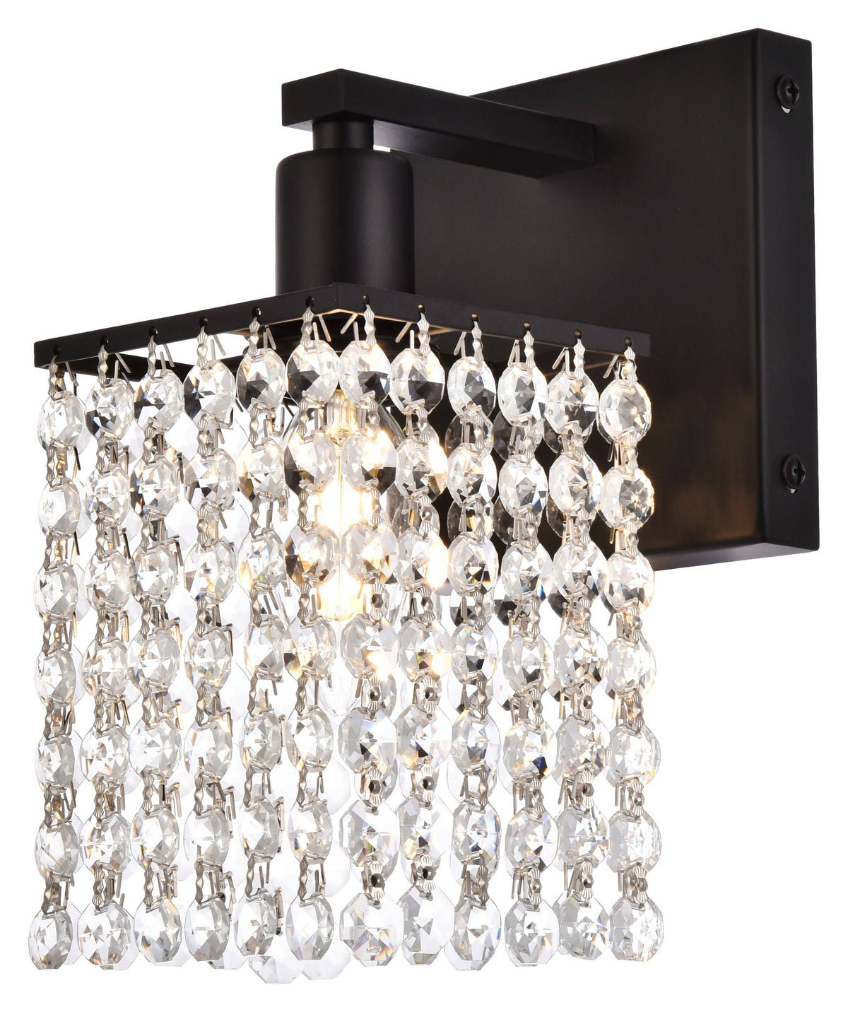 Black 1 Light Bath Sconce with Clear Crystals O5412