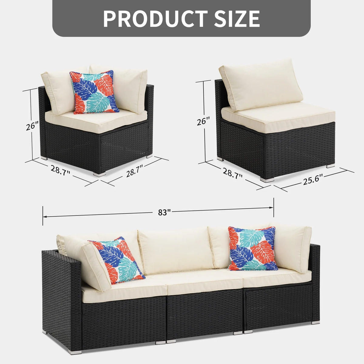 3 Pcs Beige Outdoor Patio Sofa Set T60368
