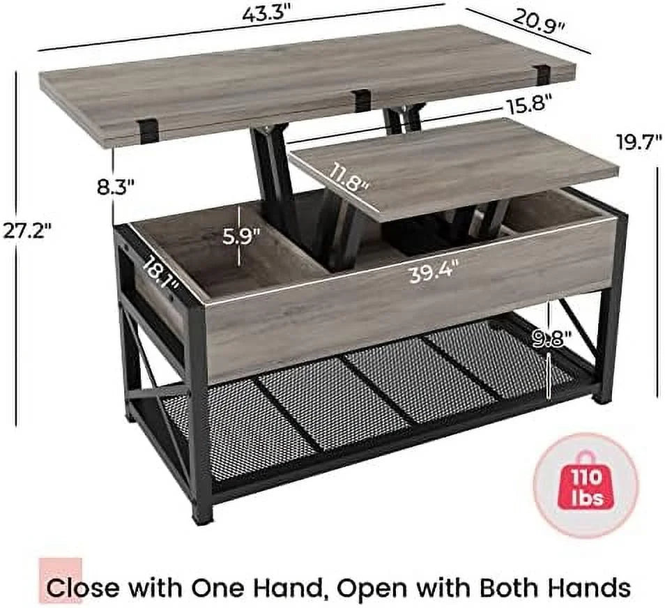 43" Lift Top Coffee Table Grey E521